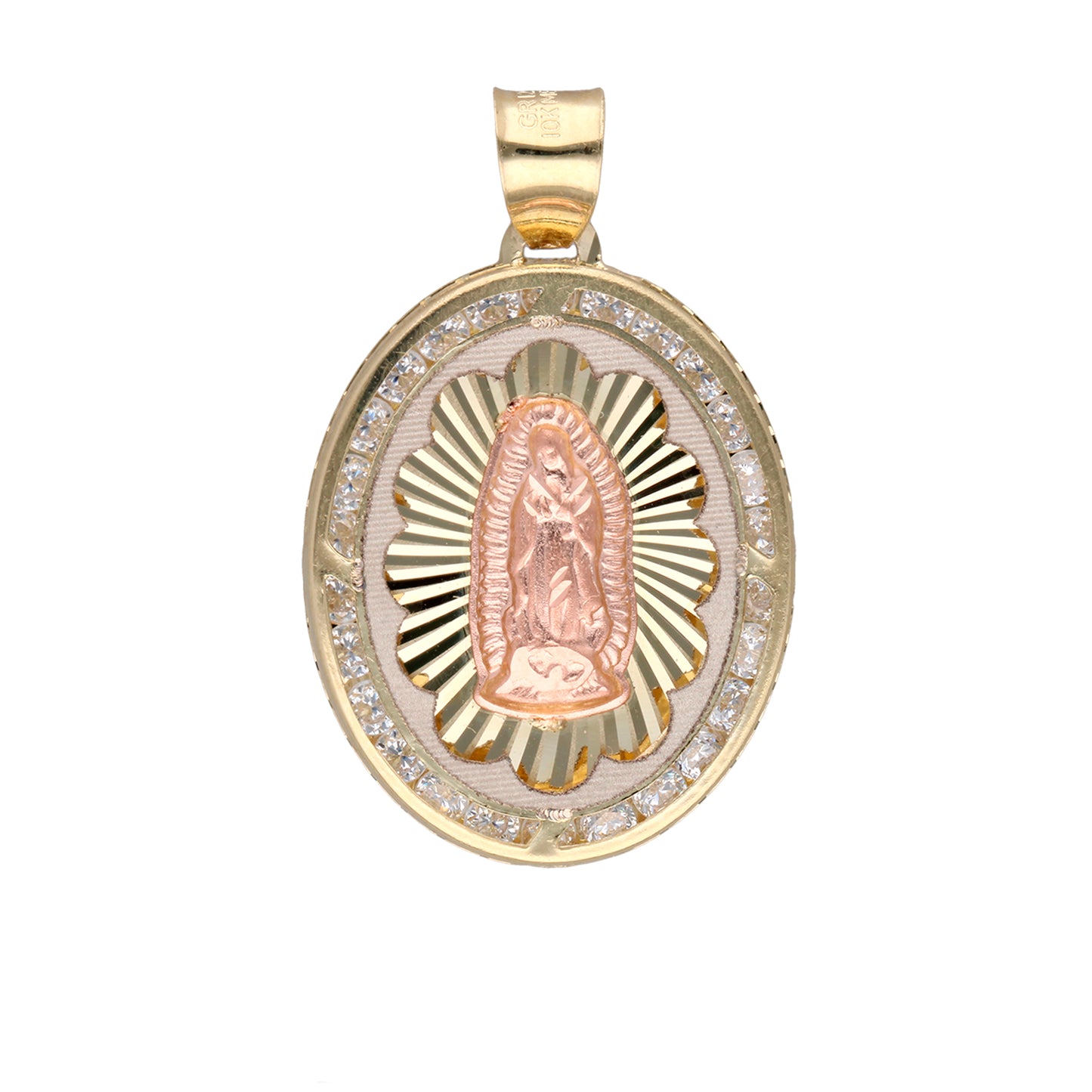 Dije de virgen de Guadalupe (oro rosa) con circonias en oro amarillo 10k 2.7cm*1.7cm