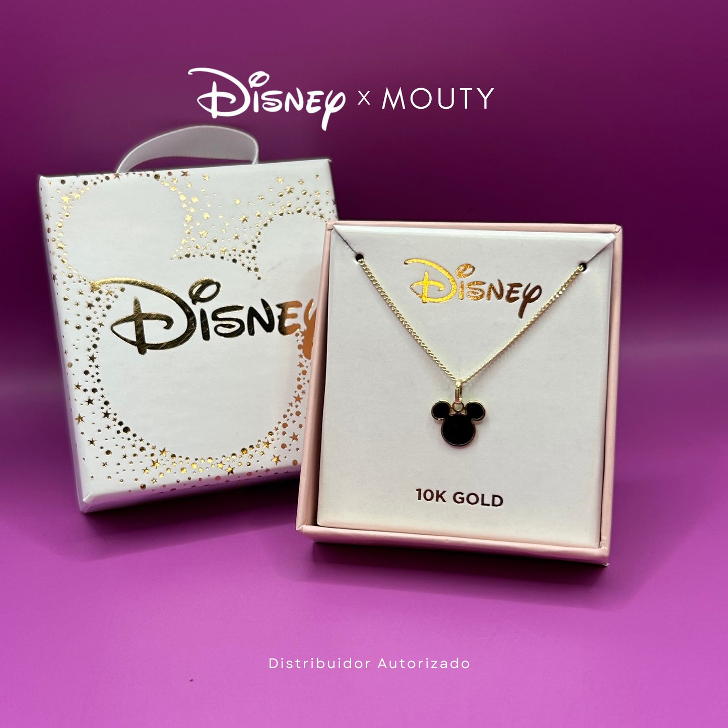 Collar silueta mickey esmaltado en oro amarillo 10k