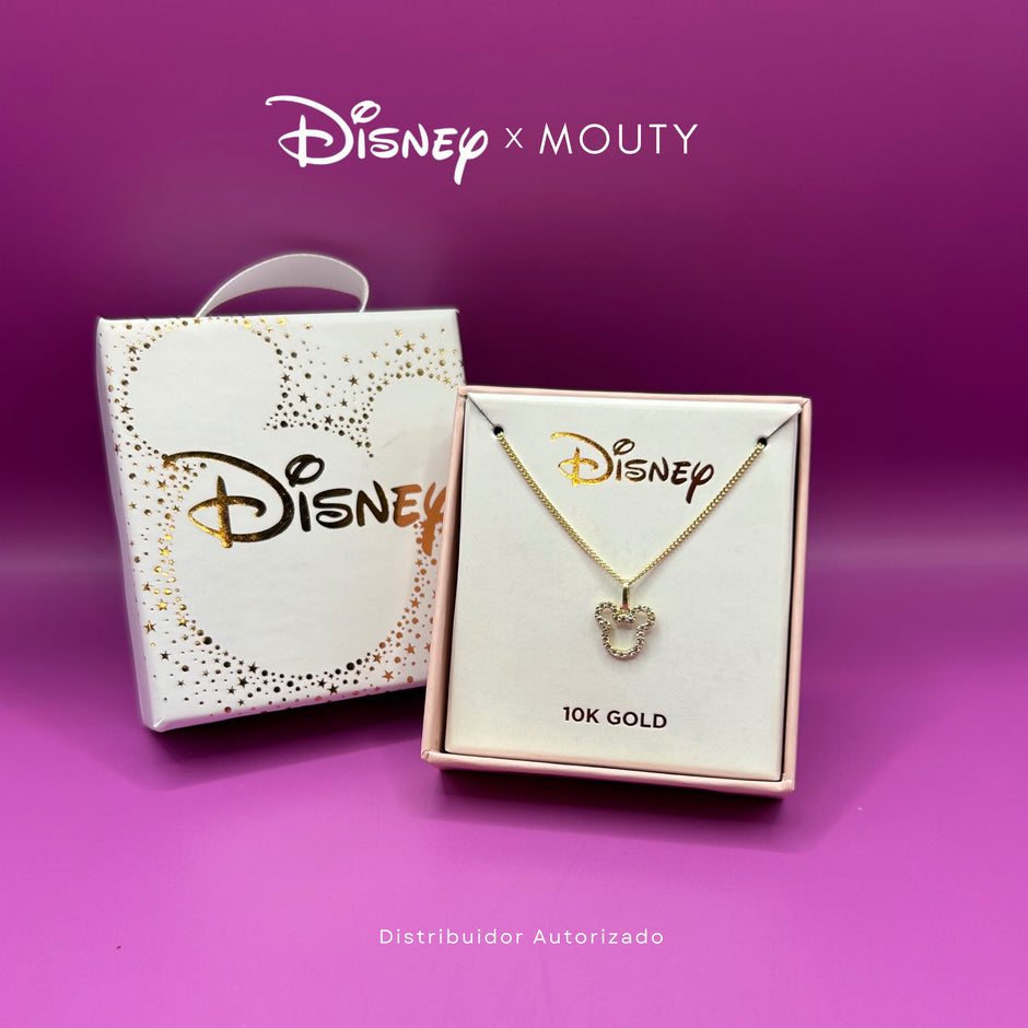 Collar Mickey Contorno con circonias en oro amarillo 10k Disney®️ (50cm)
