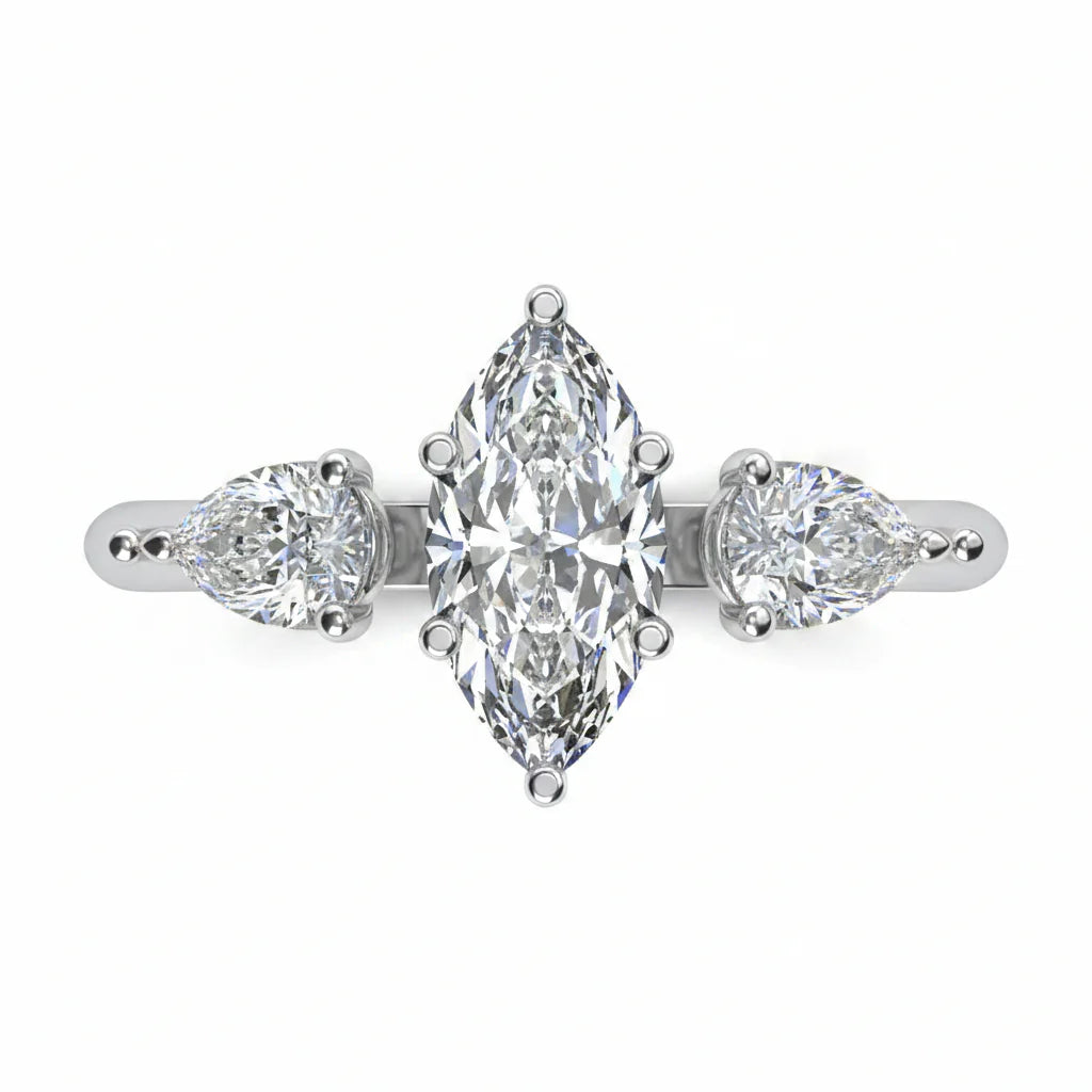 Anillo Osiris en platino corte marquise con diamante de laboratorio IGI