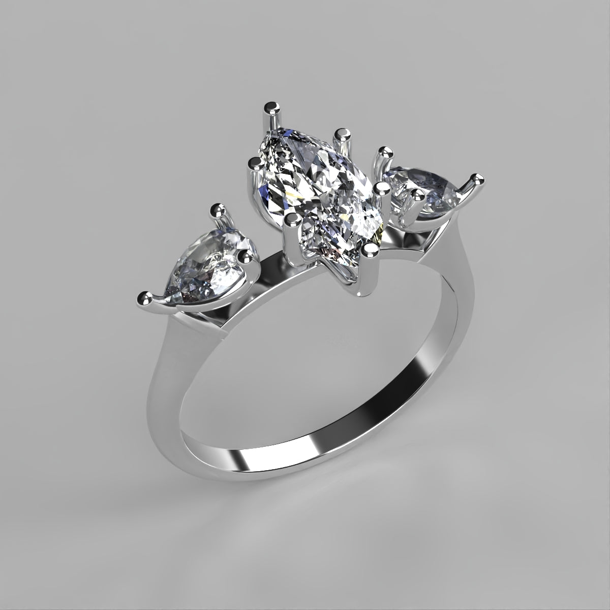 Anillo Osiris en platino corte marquise con circonia