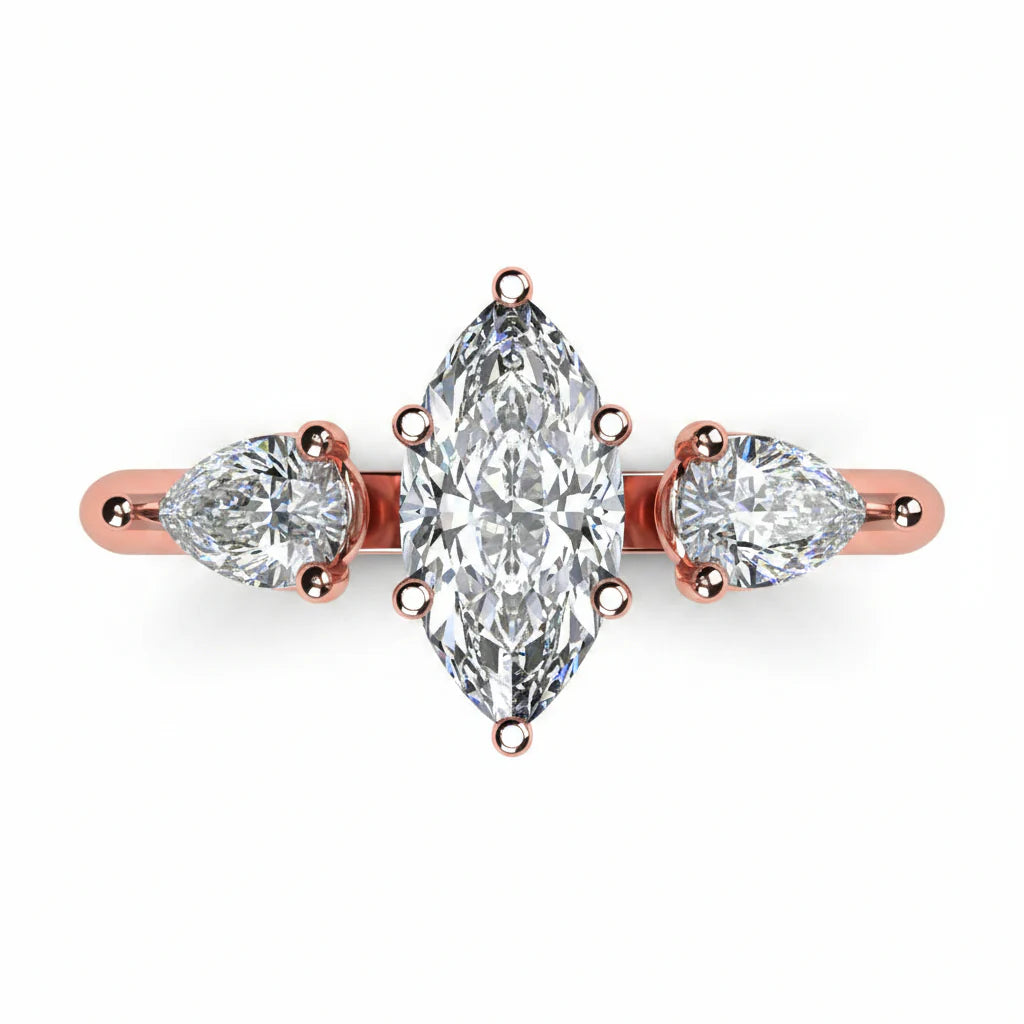 Anillo Osiris en oro rosa corte marquise con diamante de laboratorio IGI