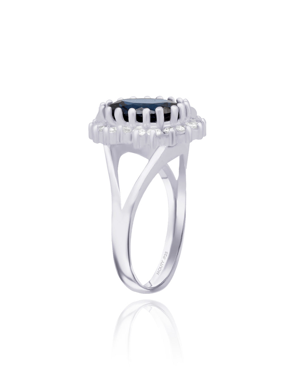 Anillo Renata en plata con circonia azul (Lady Di)