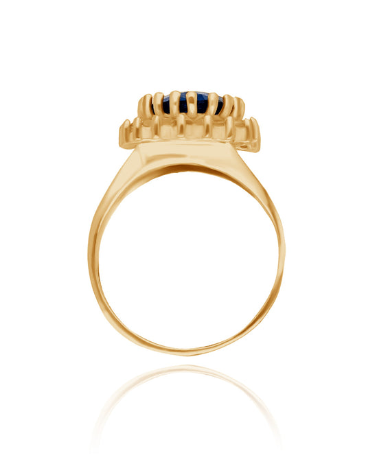 Anillo Renata en oro amarillo 10k con circonia azul (Lady Di)