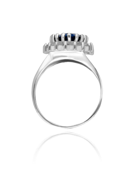 Anillo Renata en oro blanco 14k con circonia azul (Lady Di)