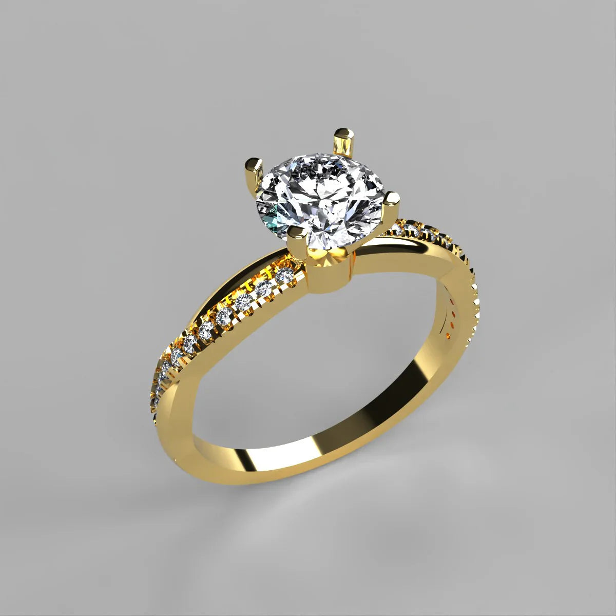 Anillo Slim en oro amarillo corte redondo con diamante natural GIA