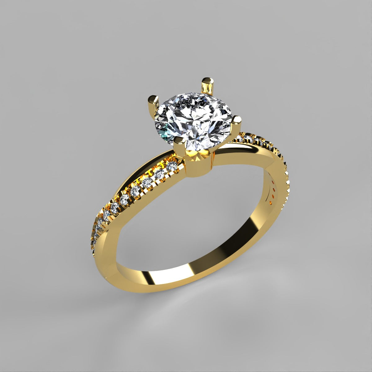 Anillo Slim en oro amarillo corte redondo con circonia