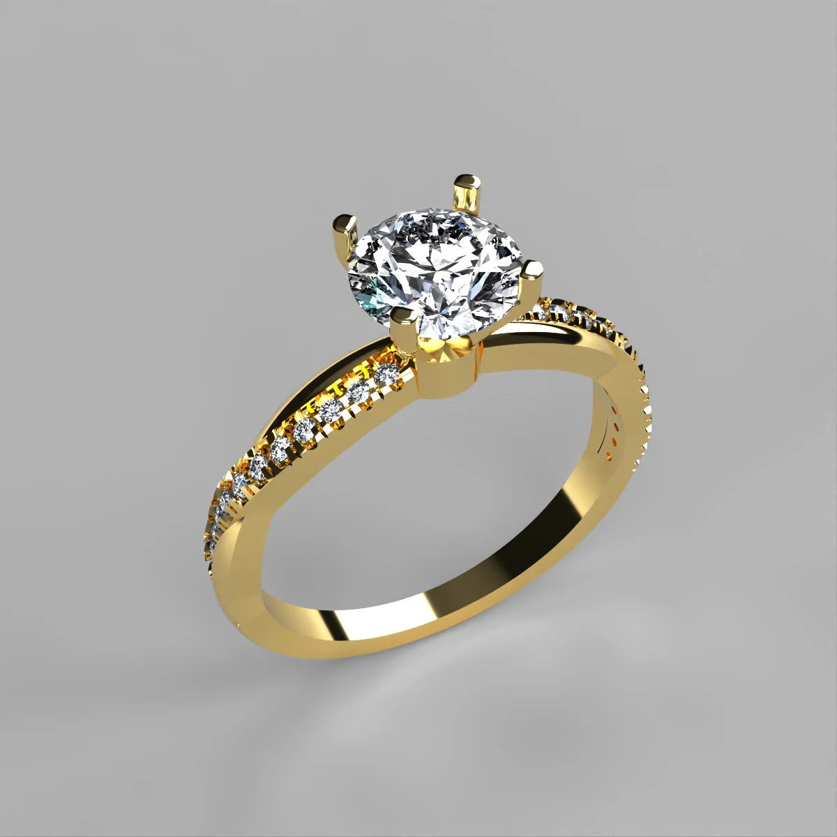 Anillo Slim en oro amarillo corte redondo con diamante de laboratorio IGI