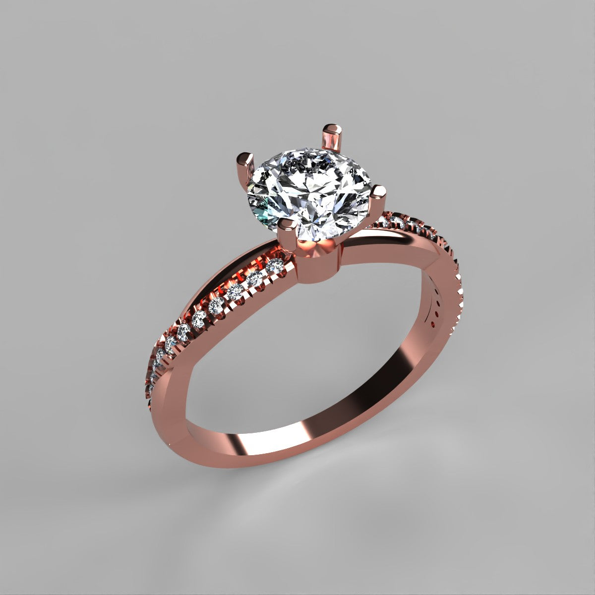 Anillo Slim en oro rosa corte redondo con circonia