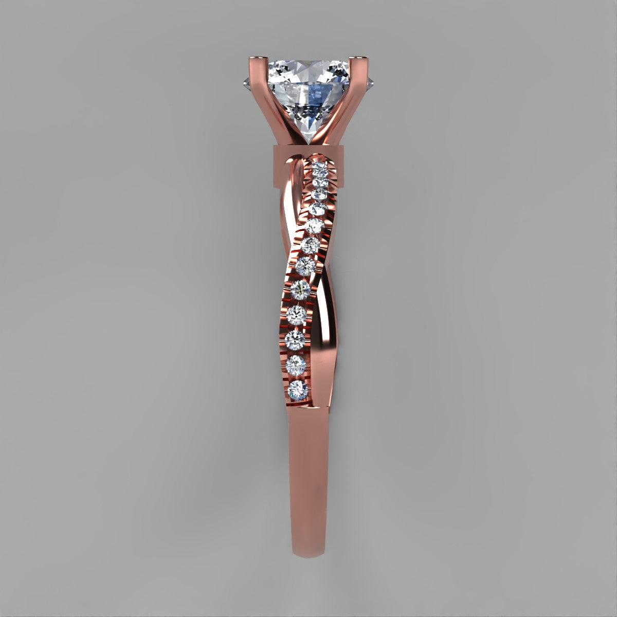 Anillo Slim en oro rosa corte redondo con circonia