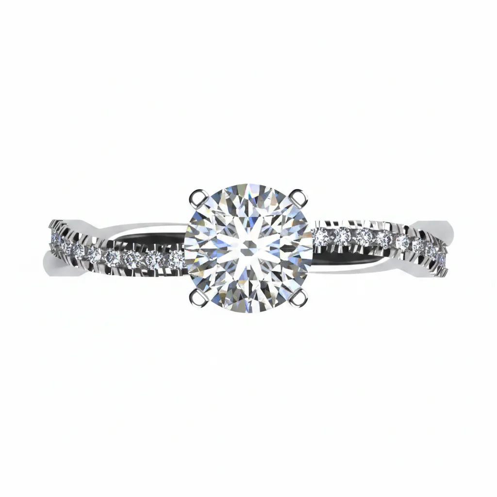 Anillo Slim en oro blanco corte redondo con diamante natural GIA
