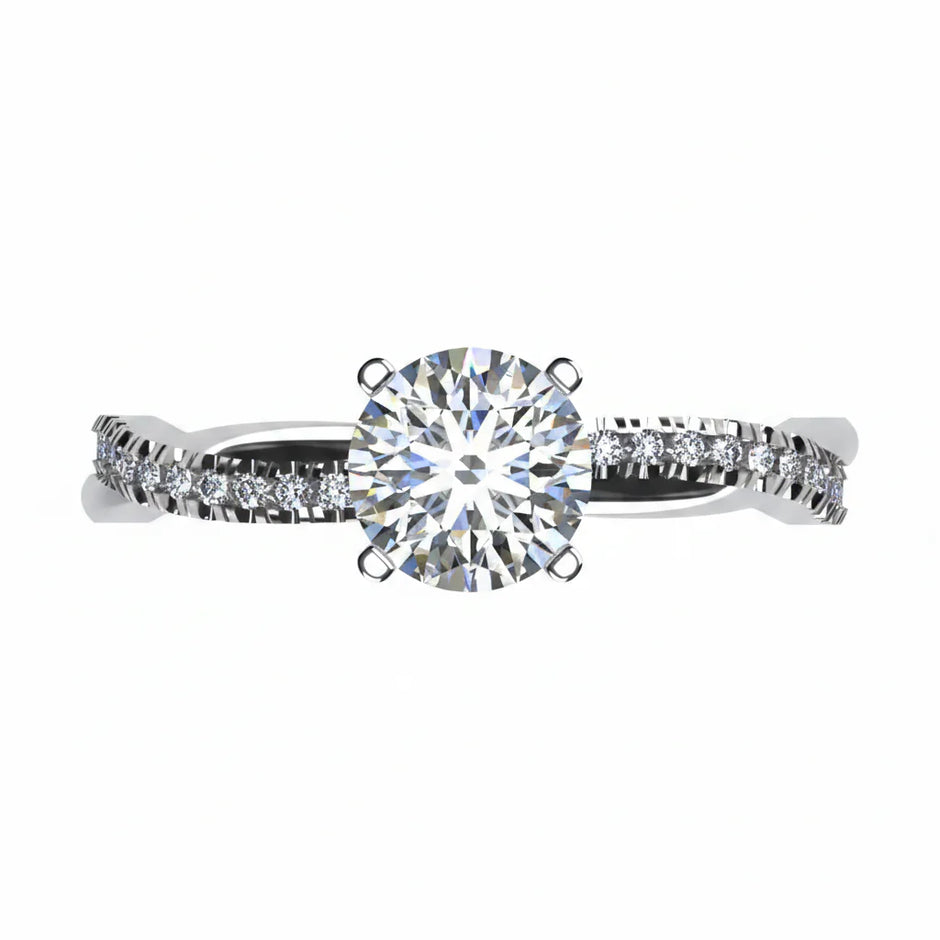Anillo Slim en oro blanco corte redondo con diamante natural GIA