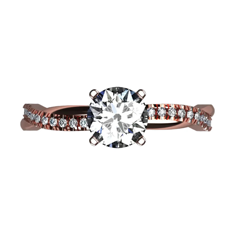 Anillo Slim en oro rosa corte redondo con diamante natural GIA