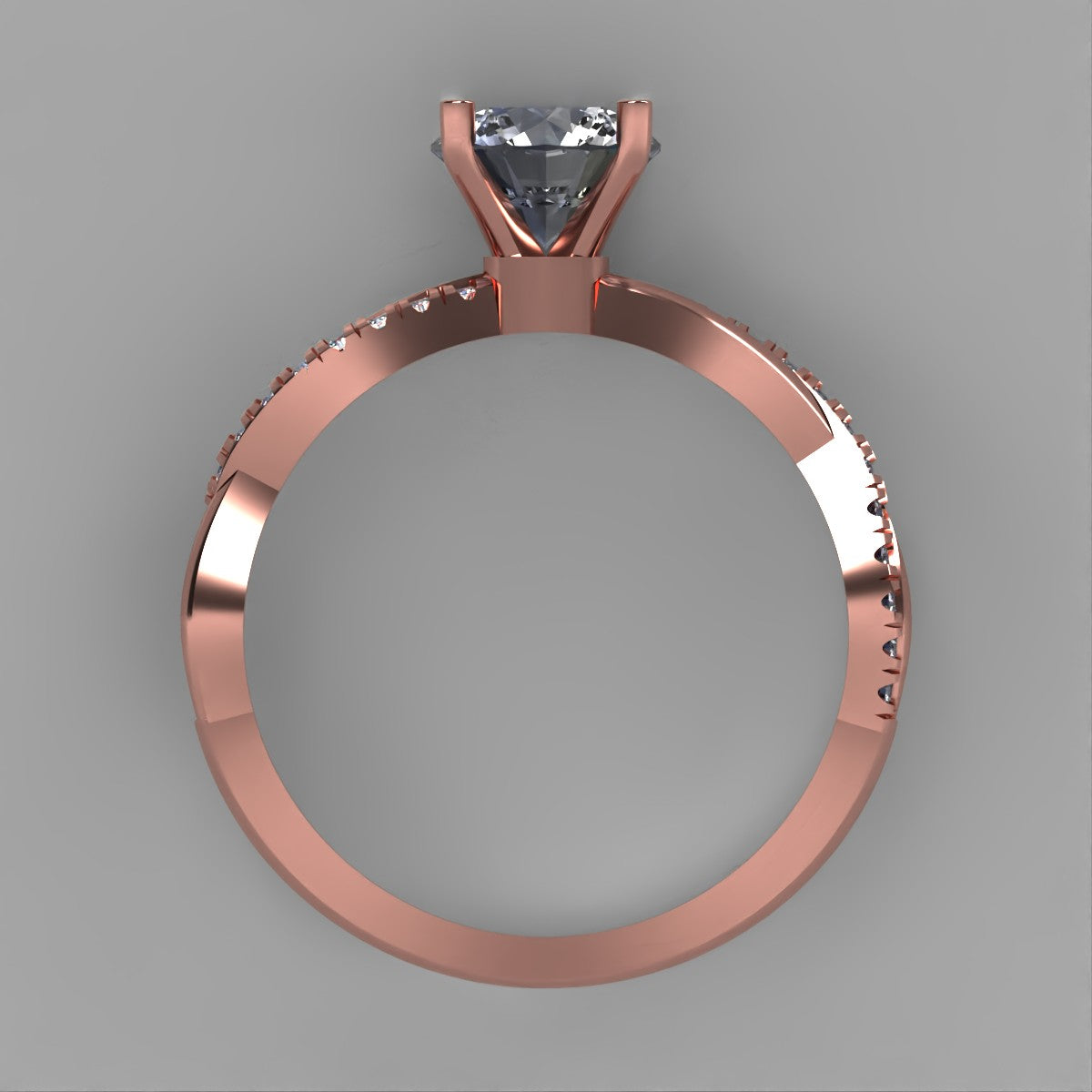 Anillo Slim en oro rosa corte redondo con circonia