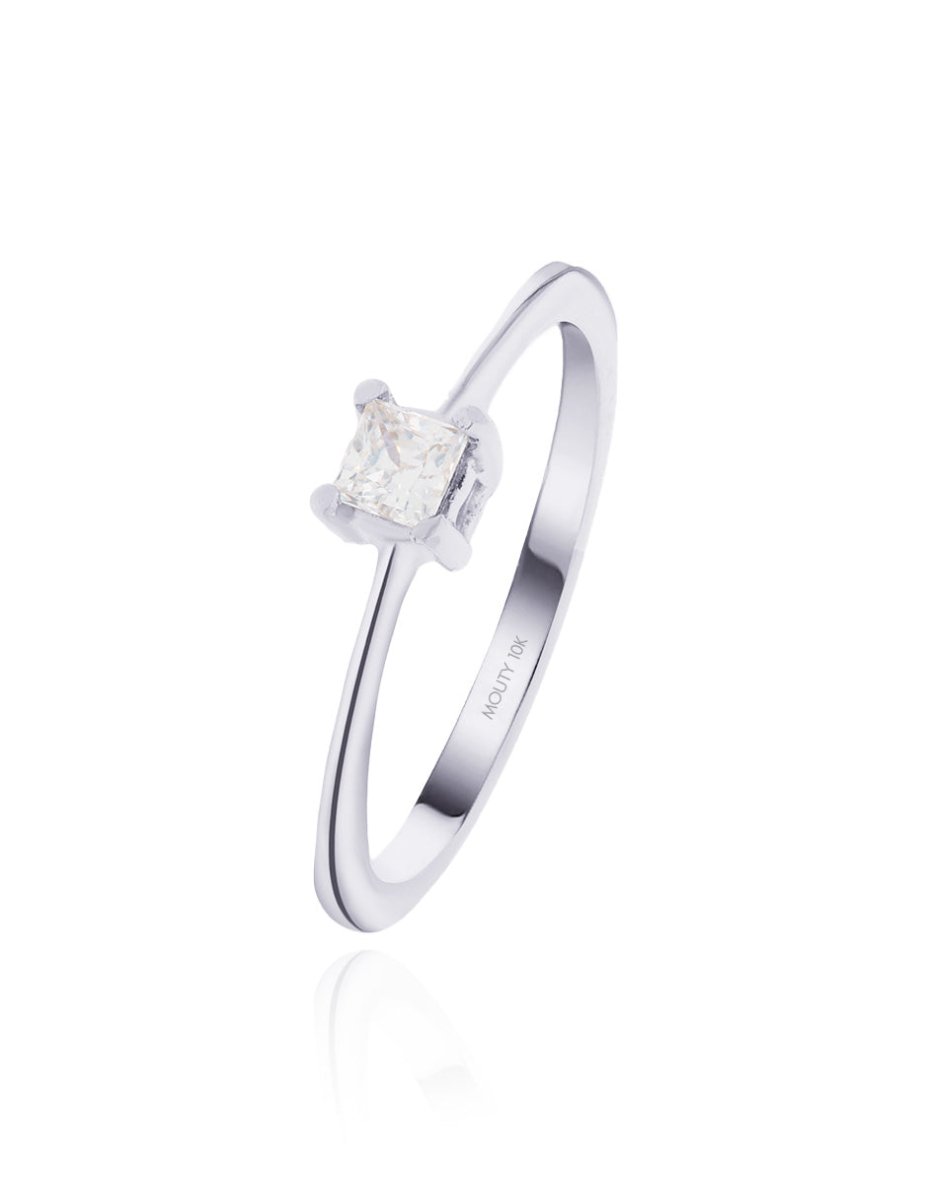 Anillo Darian en oro blanco 10k con circonia - Mouty Joyería