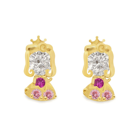 Broqueles Princesa Aurora en oro amarillo 10k con circonias Disney®️ 7mm