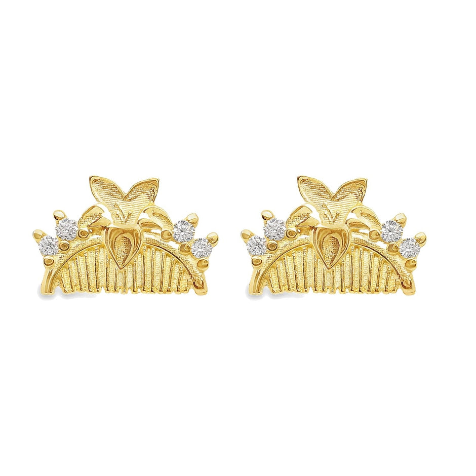 Broqueles Peineta Mulan en oro amarillo 10k con circonias Disney®️ 7mm