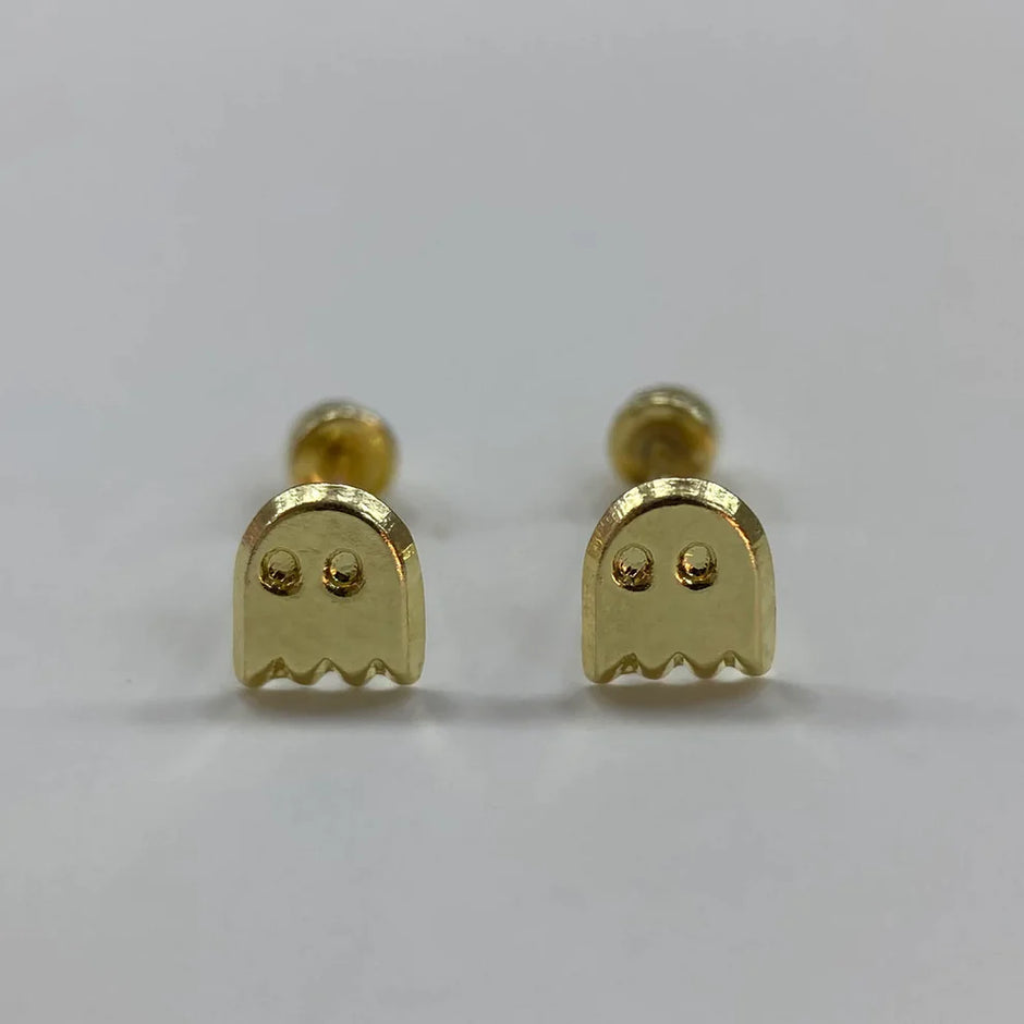 Broqueles Fantasma Pac Man  en Oro Amarillo 10k Cod. BRO289 5mm