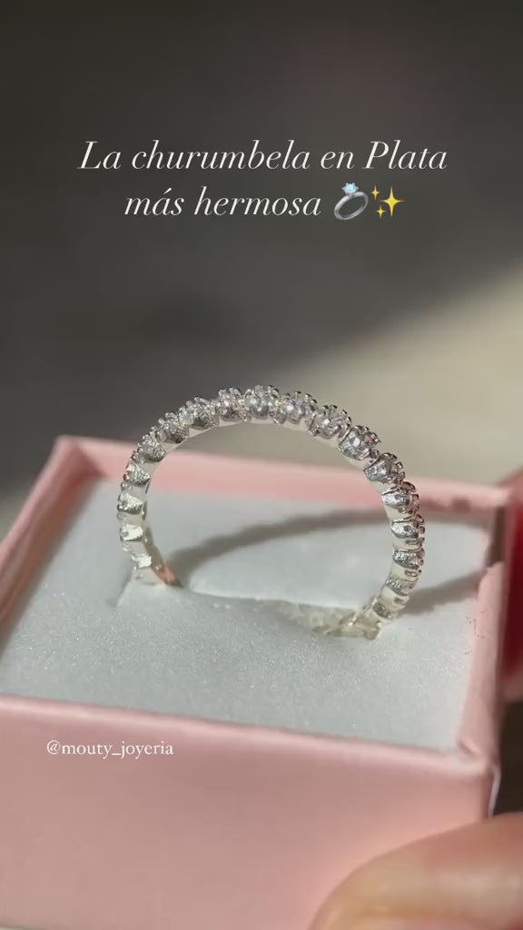 Anillo churumbela Leah en plata con circonias