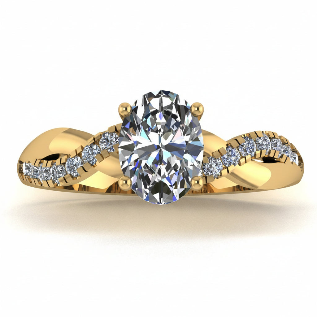 Anillo Zacil en oro amarillo corte oval con circonia