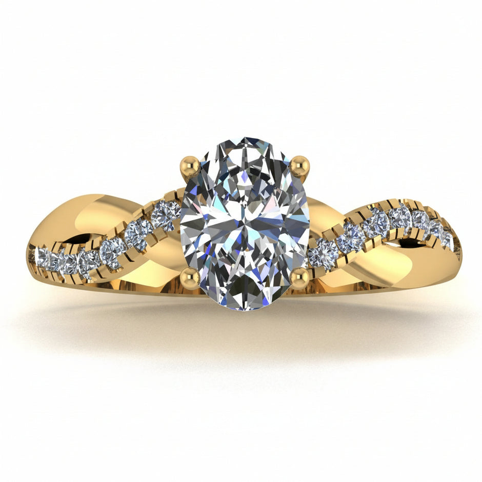 Anillo Zacil en oro amarillo corte oval con circonia