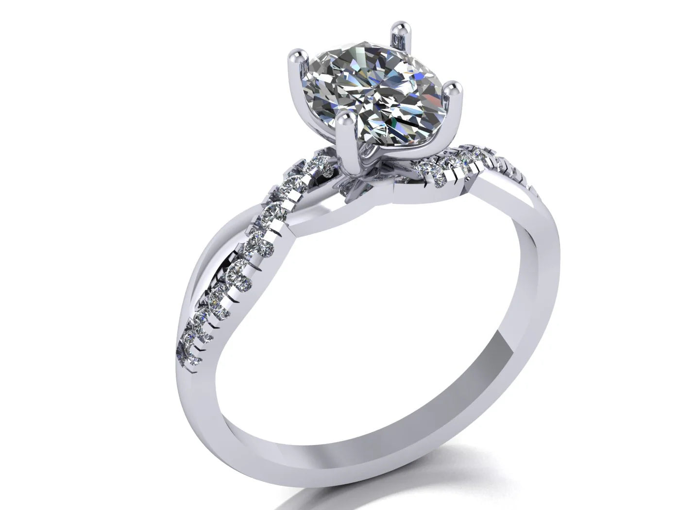 Anillo Zacil en oro blanco corte oval con circonia