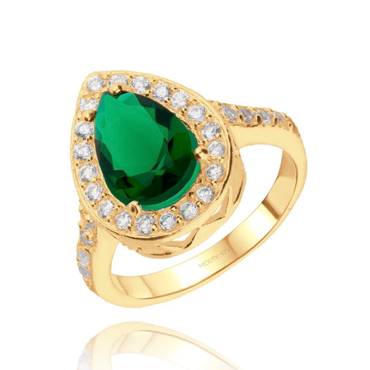 Anillo Polet en plata con circonia verde inspirado en Hurrem baño de oro amarillo