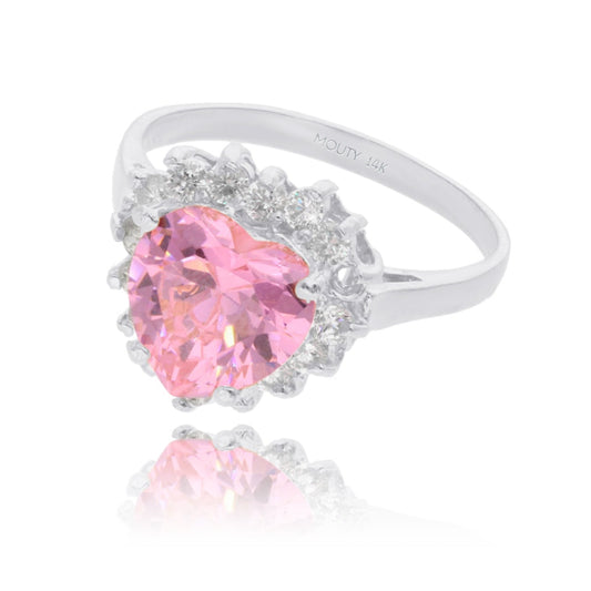 Anillo Serena en oro blanco 14k con circonia rosa inspirado en Sailor M.