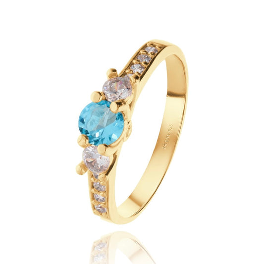 Anillo Cielo en Plata con Baño de Oro Amarillo con Circonia Azul