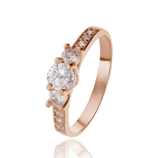 Anillo Cielo de Plata en Baño de Oro Rosa con Circonia Blanca