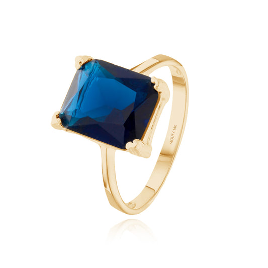 Anillo Christine en Oro Amarillo de 14k con Circonia azul