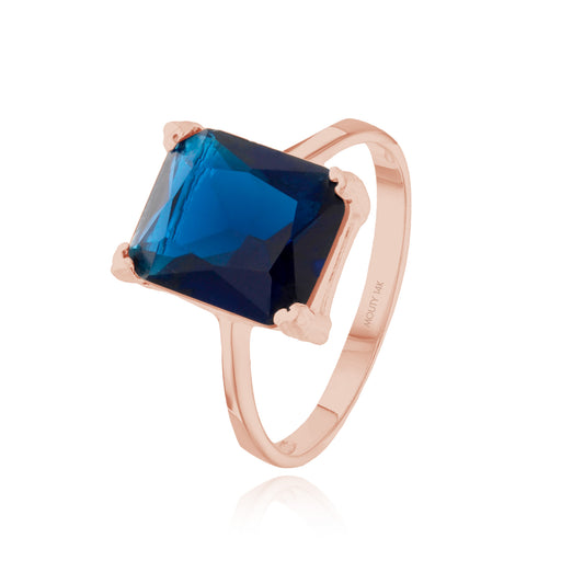 Anillo Christine en Oro rosa de 14k con Circonia azul