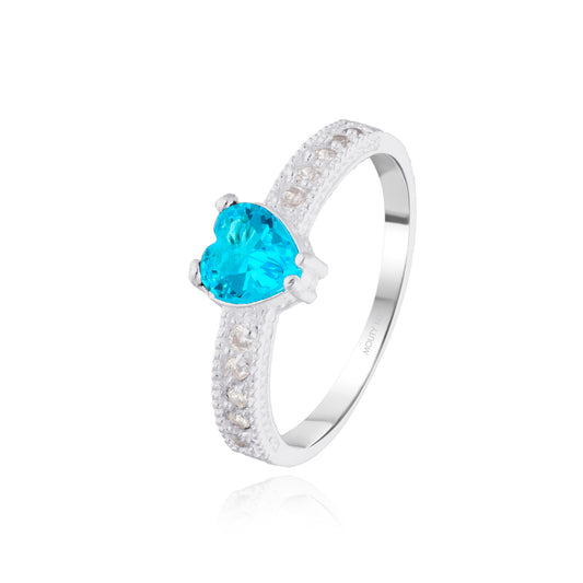 Anillo Fanny en oro blanco 14k con circonia azul cielo