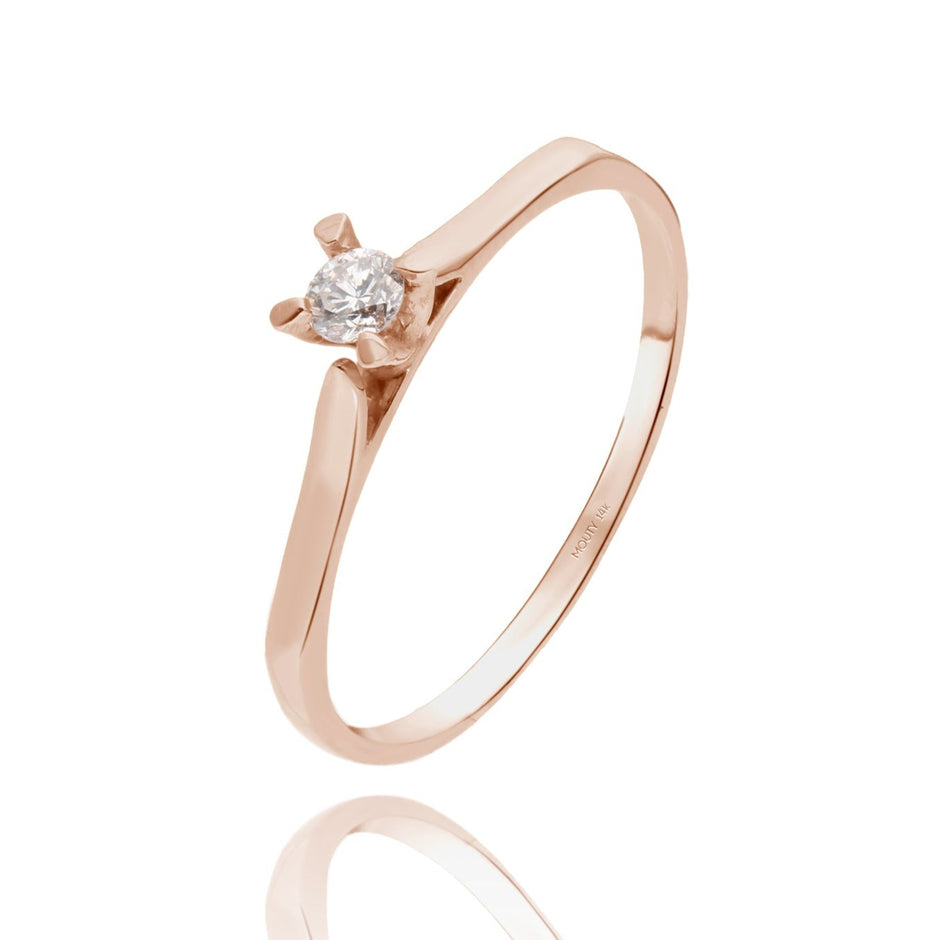 Anillo en oro rosa 14k con diamante natural .10cts Mod: OF1253