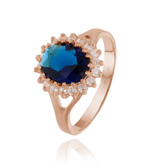 Anillo Renata en Oro Rosa 18k con Circonia Azul (Lady Di)