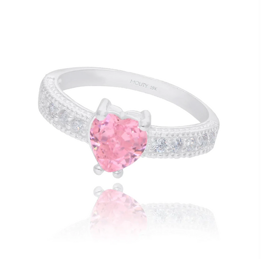 Anillo Fanny en Oro blanco 18k con Circonia Rosa