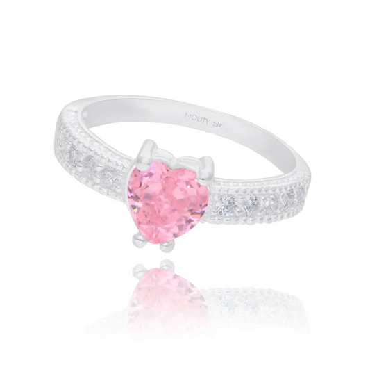 Anillo Fanny en oro blanco 18k con circonia rosa