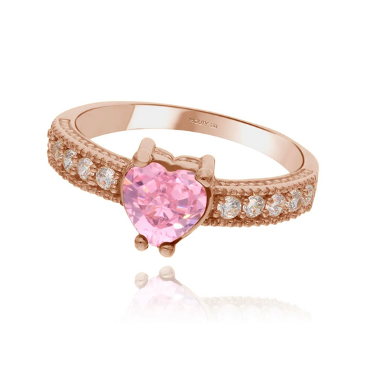 Anillo Fanny en oro rosa 14k con circonia rosa