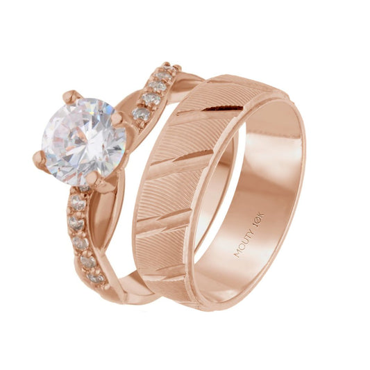 Dúo de anillos Richard-Charlize en oro rosa 10k con circonias