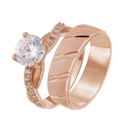 Dúo de anillos Richard-Charlize en oro rosa 14k con circonias