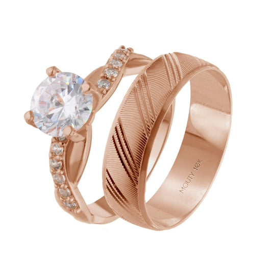 Dúo de anillos Milan-Charlize en oro rosa 10k con circonias