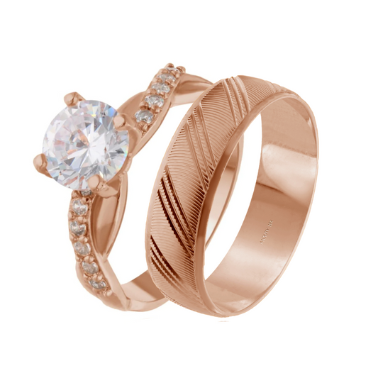 Dúo de anillos Milan-Charlize en oro rosa 14k con circonias
