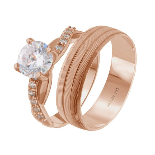 Dúo de anillos Ethan-Charlize en oro rosa 10k con circonias