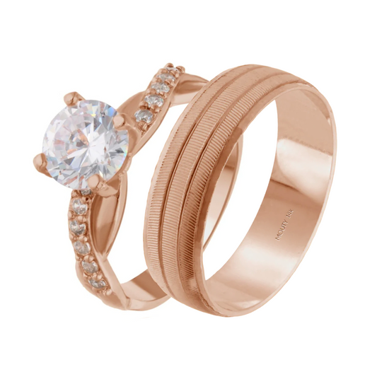 Dúo de anillos Ethan-Charlize en oro rosa 14k con circonias