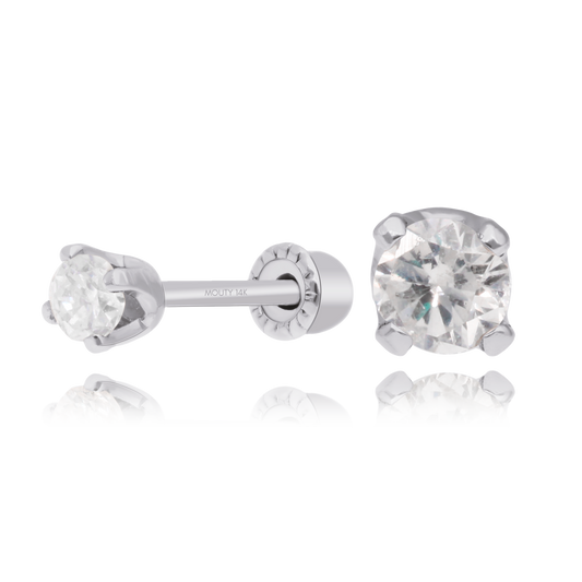 Aretes Broqueles Oro Blanco Solido 14k Con Diamante .06 Ct