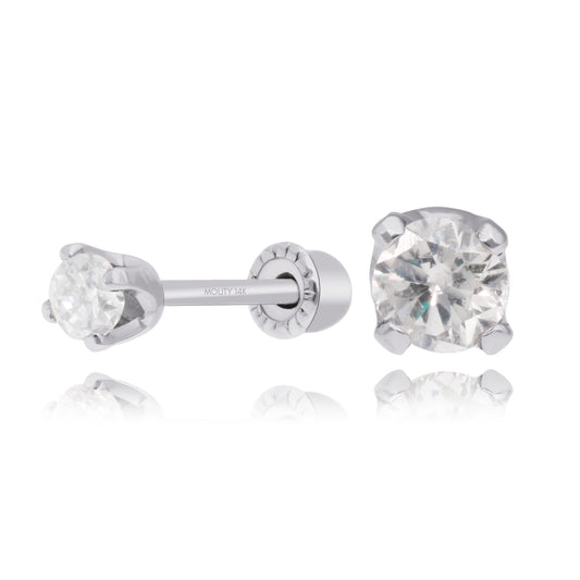 Aretes Broqueles Oro blanco Solido 14k Con Diamante .10 Ct