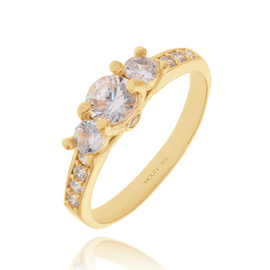 Anillo Cielo de Plata en Baño de Oro Amarillo con Circonia Blanca