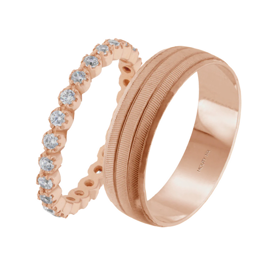 Duo de Anillos Leah-Ethan en oro rosa 14k con Circonias