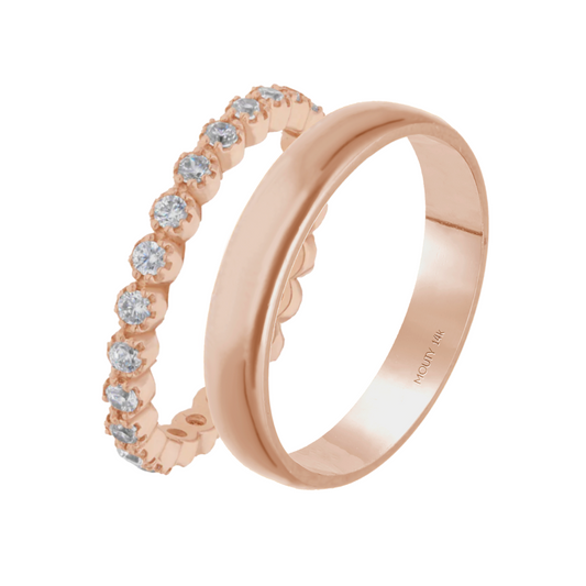 Duo de Anillos Leah-Julian en oro rosa 14k con Circonias