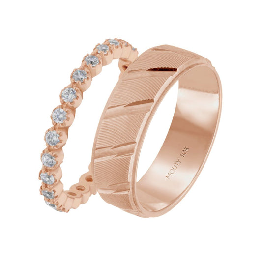 Duo de Anillos Leah-Richard en oro rosa 10k con Circonias